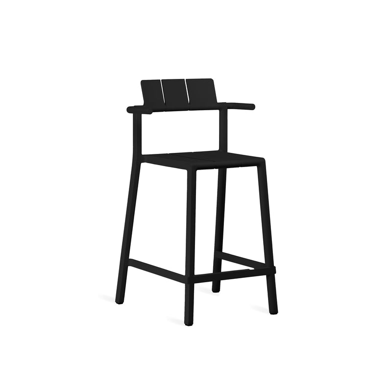 Yard counter stool with arms by TOOU Design in black, featuring a 68 cm seat height, ergonomic armrests, and stackable polypropylene design.