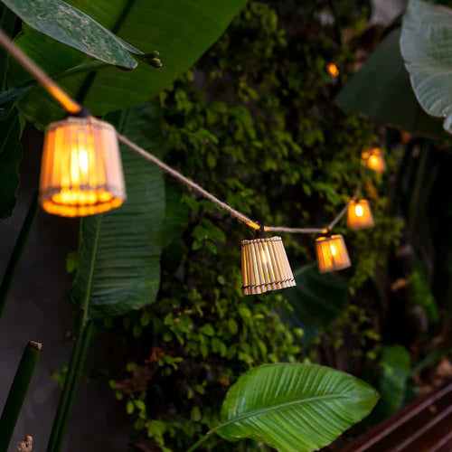 Okinawa Hang by Newgarden: Handmade bamboo pendant lamp with wireless, rechargeable Cherry bulb and 3-meter cord, perfect for outdoor spaces.